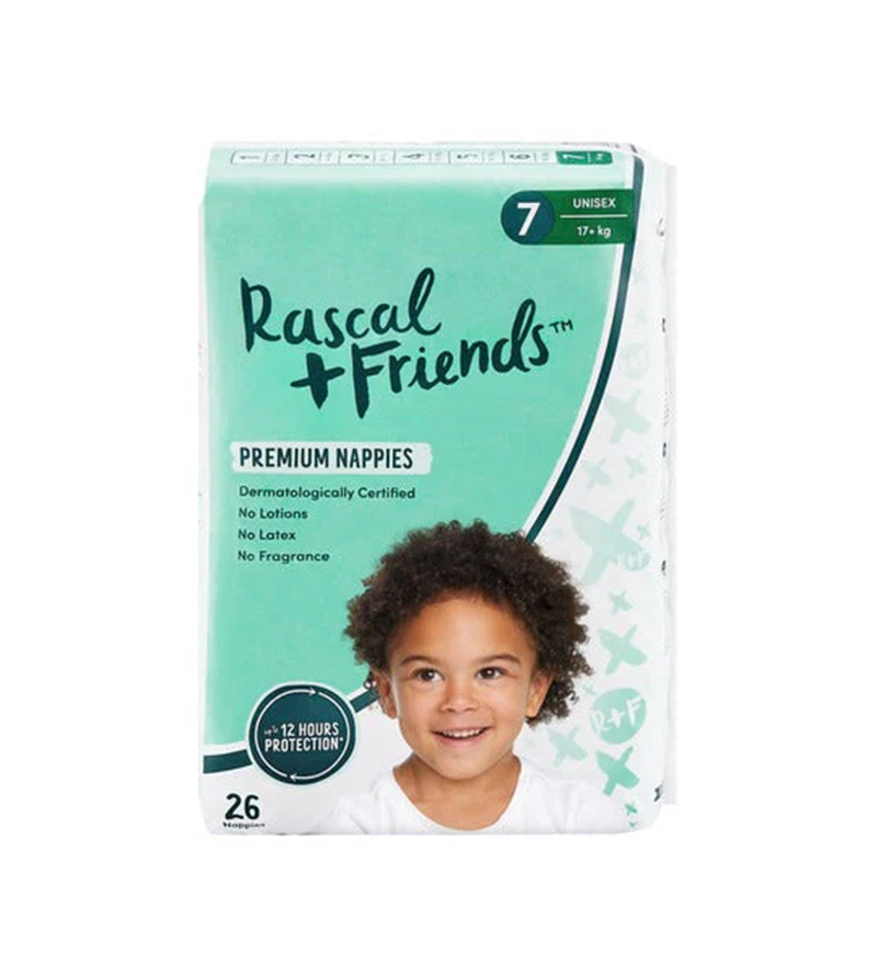 Rascal+Friends Premium Adhesive Junior Kids Nappy Diapers Size 7 (18 Kgs & Above) – 26 Pieces
