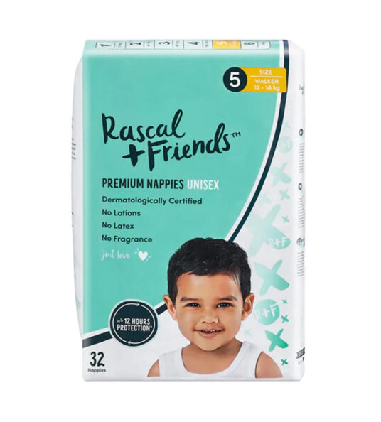 Rascal+Friends Premium Adhesive Walker Kids Nappy Diapers Size 5 (13-18 Kgs) - 32 Pieces