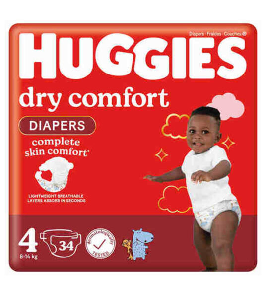 Huggies Dry Comfort Size 4(8-14)Kgs 34's